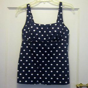 6 or 10 long deep sea navy polka dot square neck underwire tankini top underwire